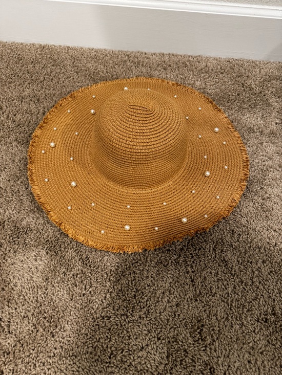 Steve Madden Accessories - Steve Madden Mustard Straw Sun Hat with Pearl Accents